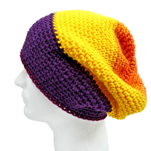 Multicolor Baggy Beanie Cap Unisex Hat Handmade Crochet Knit Stripe Slouchy NWT - Picture 3 of 7